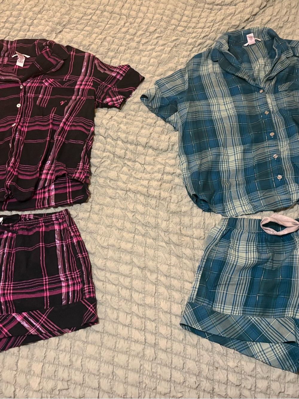 Victorias Secret Plaid Pajama Set - Pink Black & Teal Blue |